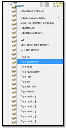 Context menu in Order Panel showing Tag as Background.