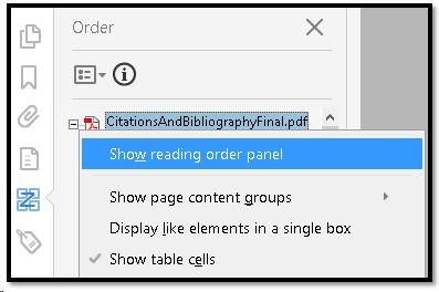 Show TouchUp Reading Order Panel in the Order tab.