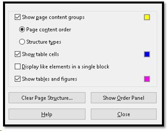 TouchUp Reading Order Tool settings.