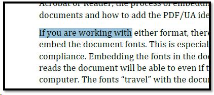 Selected text in a document.