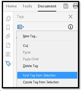 Find Tag from Selection in the Tags Options menu.