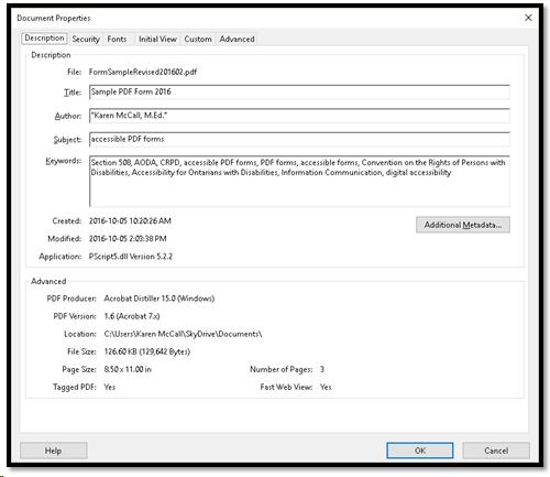 General Document Properties in a PDF document.