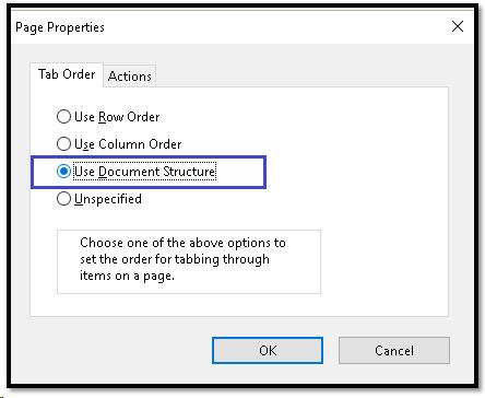 Use Document Structure for Tab Order option in Page Properties dialog.