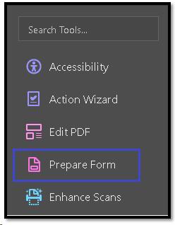 Prepare Form tools in the Tools Task Pane.