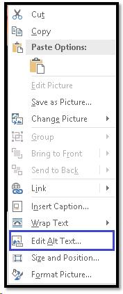 Context menu for image showing Edit Alt text option.