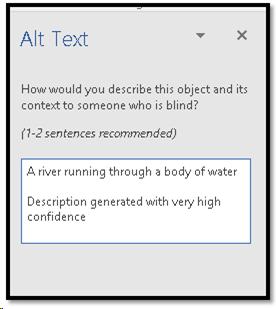 Alt Text Pane showing generated Alt Text.