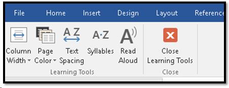 Learning Tools Ribbon in Word.