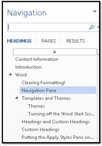 Navigation Pane in Word.