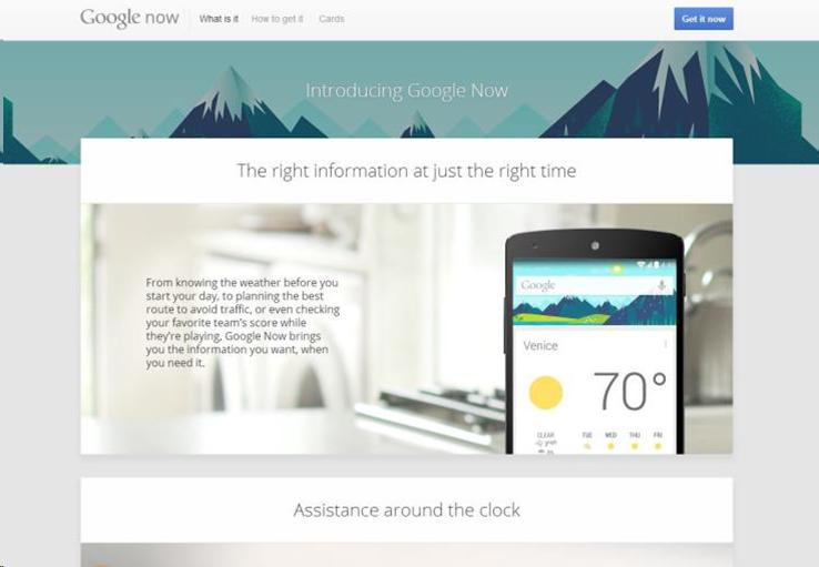 Screenshot of Google Now website http://www.google.com/landing/now/#whatisit