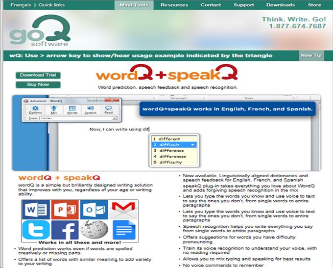wordQ and speakQ software website screenshot