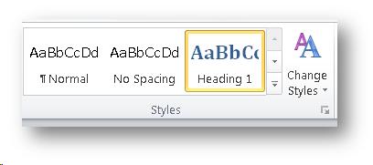 Screen shot of Styles options on the Word Toolbar.