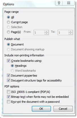 Options menu showing where to add checkmarks to include non-printing information.