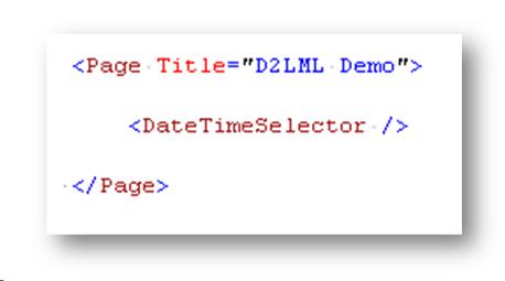 Code for our date-time selector: <Page title="D2LML Demo"> <DateTileSelector /> </Page>