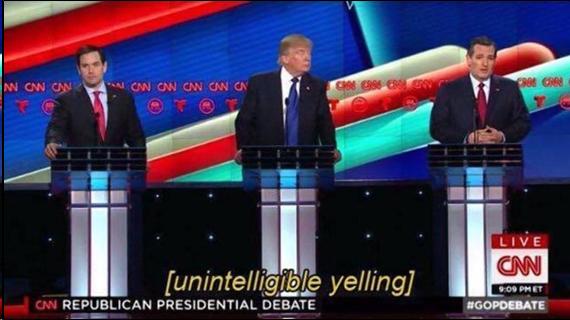 The republican debate with three candidates and the real time caption [unintelligible yelling].