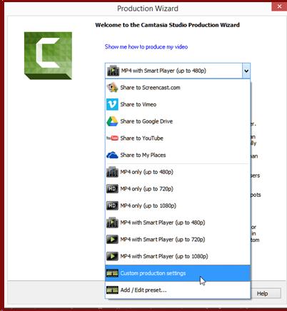 Camtasia interface custom settings to avoid  unnessary compression.