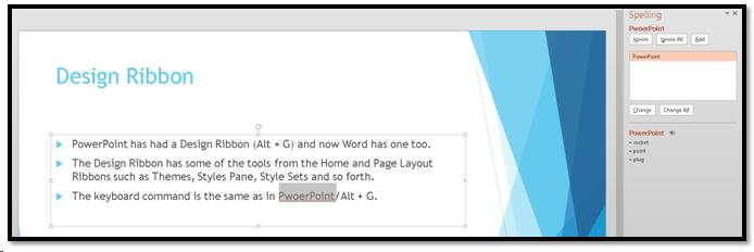 Sample spell chekc pane in PowerPoint