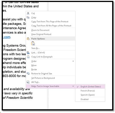 make text searchable option from context menu