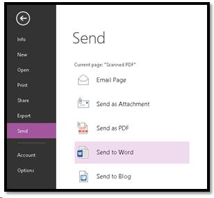 Send to Word option in OneNote