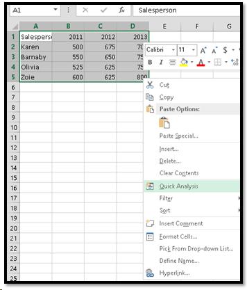 Keyboard Access to Quick analysis tools