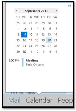 Calendar Peek from bottom of Outlook