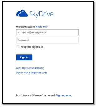 Sign into SkyDrive dialog
