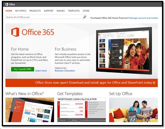Office 365 Home page