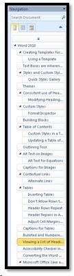Navigation Pane showing document headings.