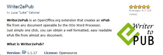 Writer to ePUB extension screenshot