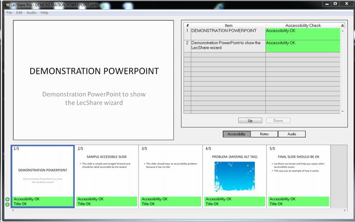 screenshot of how the Lecshare's workspace after importing a presentation