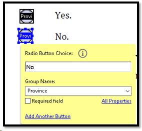 Second radio button added to the Province group.