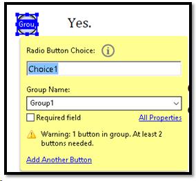 Radio Button pop-up dialog.