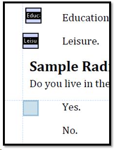 Radio button being added to a form.