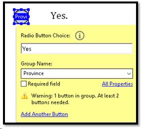 Radio Button pop-up dialog with information filled in.