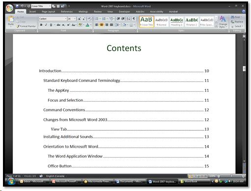 Table of Contents in a Word document.