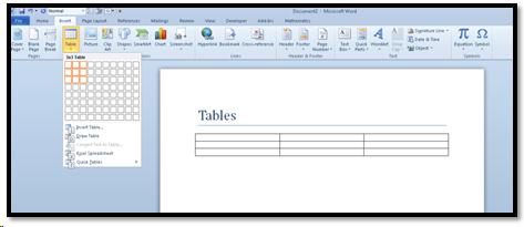 Inserting a table into a Word document.