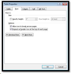 Table properties, row tab, repeat as header row.