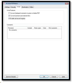 Word settings for Acrobat conversion settings in Office.