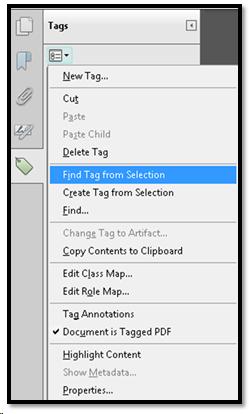 Find Tag from Selection in Tags Panel.