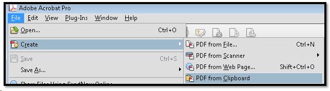 Create PDF from Clipboard menu choices.