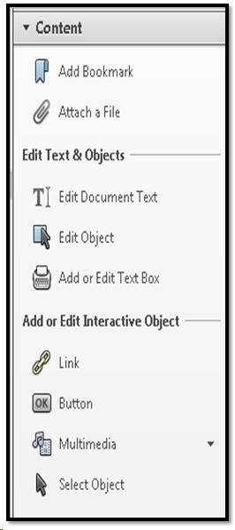 Select Object tool in Edit Text or Objects of Content toolbar.
