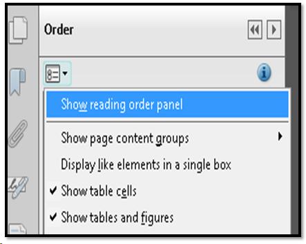 Show Touch Up Reading Order Panel from Order Panel.