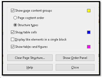 TouchUp Reading Order Tool settings.