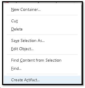 Create Artifact in context menu in Content Panel.