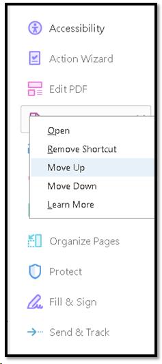 Context menu for Tools Task Pane items.