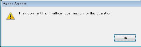 Message advising that the security prevents saving of the document.