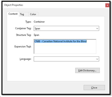 Expansion Text edit area in the Content tab of Tag Properties