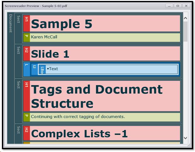 Screen Reader view of the PDF document