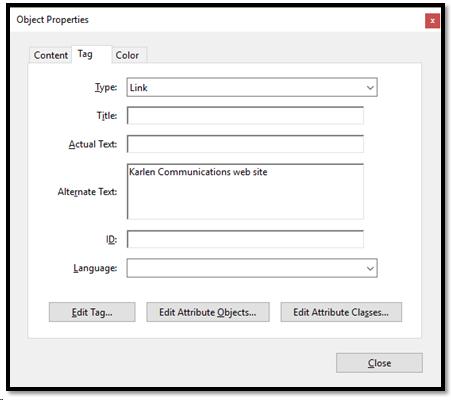 Object Properties dialog in Adobe Acrobat Pro DC.