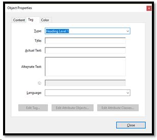 In the Object Properties dialog, choose the correct Tag.