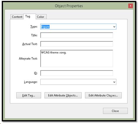 Object Properties dialog showing Alt text area